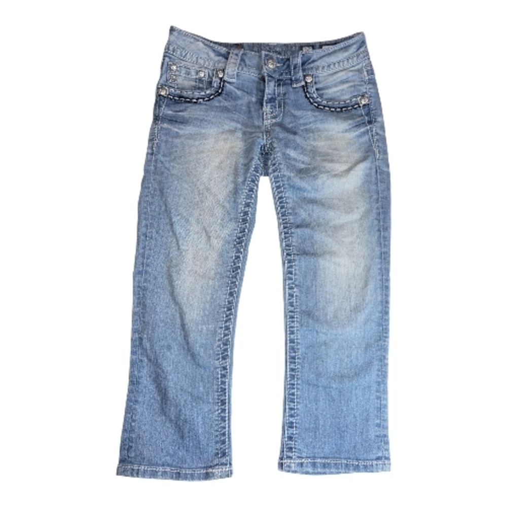 Miss Me Light Blue Denim Cuffed Capri Jeans